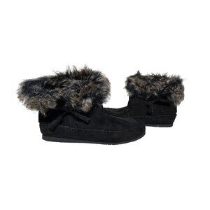 Steve Madden Girl Finnn Black Faux Fur-Lined Moccasin Slippers Size 5M